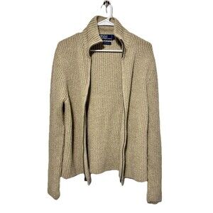 Polo Ralph Lauren 100% Cotton Ribbed Zip Cardigan Sweater Beige Men’s L